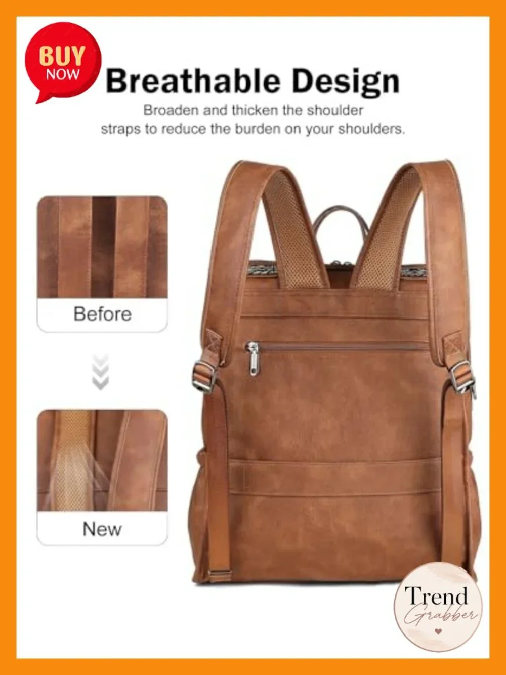 Vegan Leather Laptop Backpack for Women, 15.6 Inch Computer Bag with USB,